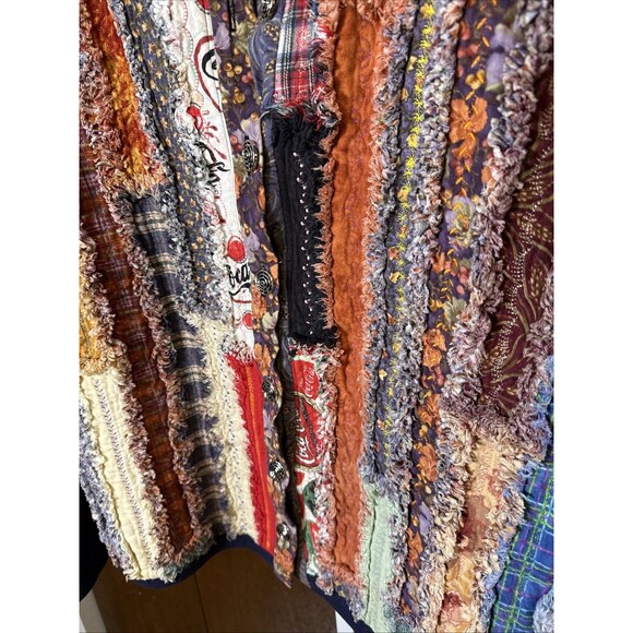 Vtg Homemade Quilted Patchwork Sweatshirt Jacket Size L Frayed Edges Button Down - Picture 6 of 8